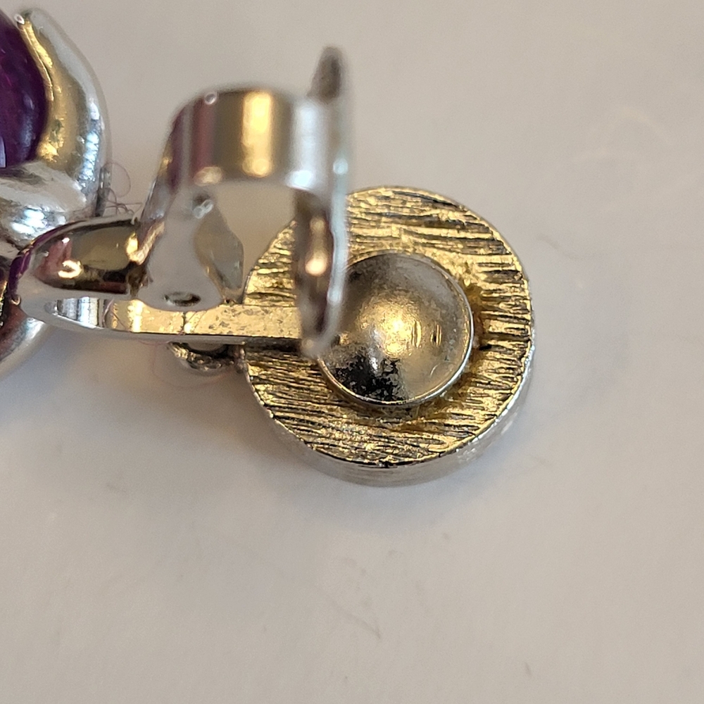 VTG Crown Trifari Silvertone Purple Lucite Dangle Clip On Earrings Waterfall 60s - Picture 13 of 15